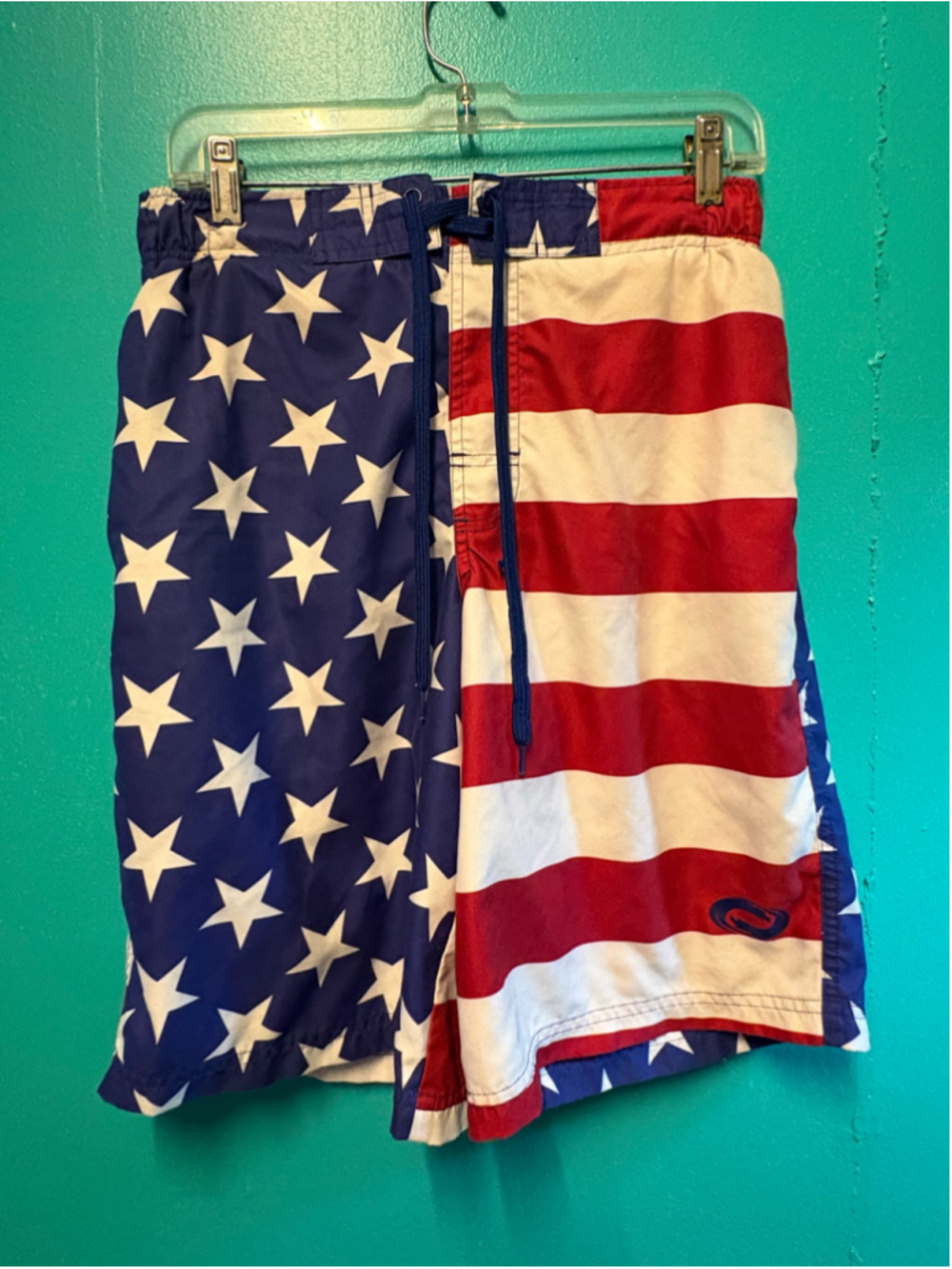 Men's O'Rageous American Flag Swim Trunks Size S Blue Red